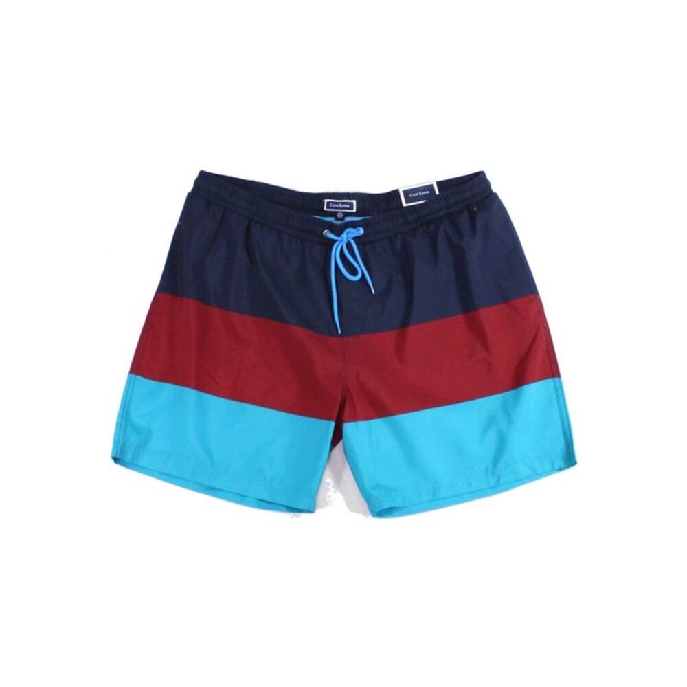 CLUBROOM Mens Blue Expandable Waist Color Block Classic Quick-Dry Swim Trunks S